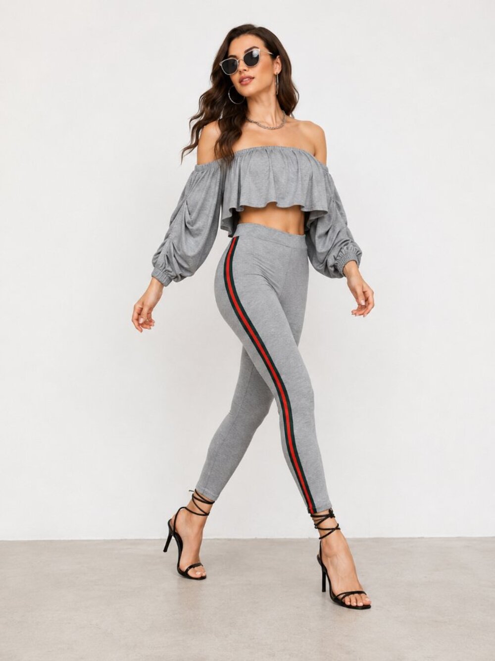 Gray Athleisure Off Shoulder Legging Set NWT